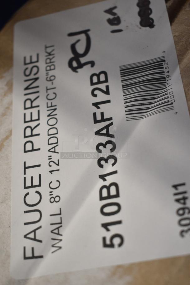 BRAND NEW SCRATCH AND DENT! 510B133AF12B T&S B-0133-ADF12-B EasyInstall Wall Mounted 37 9/16" High Pre-Rinse Faucet with Adjustable 8" Centers, 1.15 GPM Spray Valve, 44" Hose, 12" Add-On Faucet, and 6" Wall Bracket - Image 6 of 6