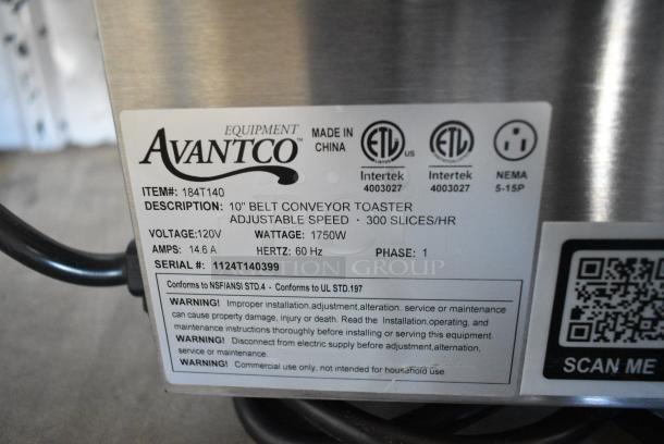BRAND NEW SCRATCH AND DENT! Avantco 184T140 T140 Commercial 10" Wide Conveyor Toaster with 3" Opening, 300 Slices per Hour. 120 Volts, 1 Phase. Cannot Test Due To Plug Style - Image 8 of 8
