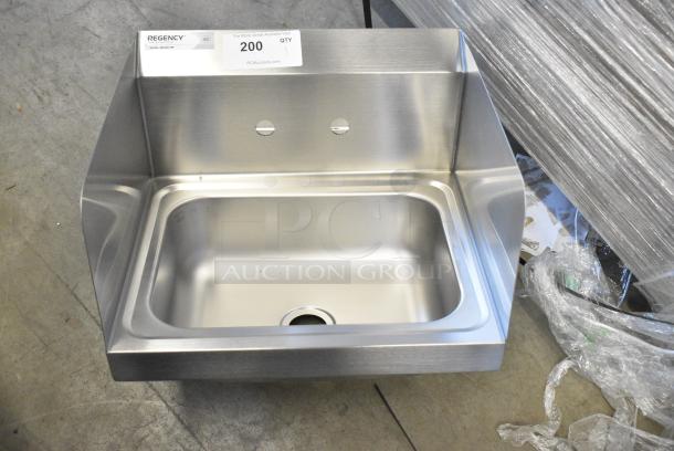BRAND NEW SCRATCH AND DENT! Regency 600HS17SP 17" x 15" Wall-Mounted Hand Sink with Gooseneck Faucet and Side Splash - Image 5 of 7