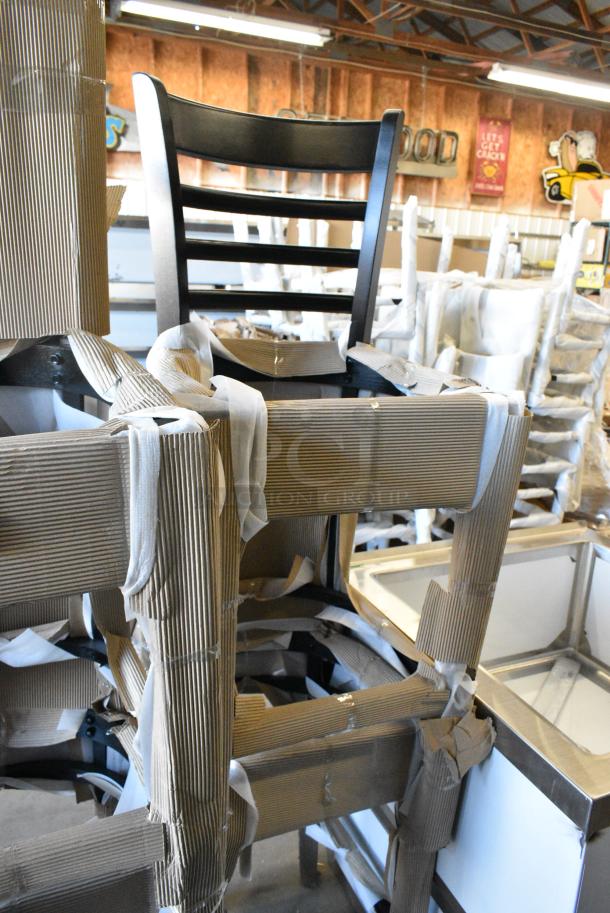 4 BRAND NEW SCRATCH AND DENT! Lancaster Table & Seating 164BLADBLKFR Wood Pattern Ladder Back Bar Height Chair Frame. 4 Times Your Bid! - Image 1 of 5