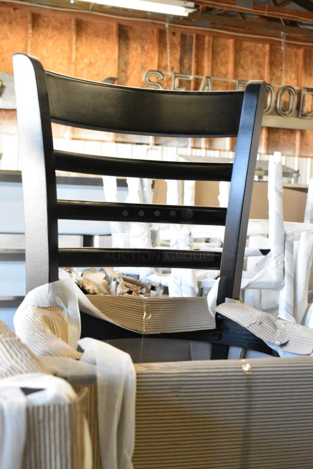 4 BRAND NEW SCRATCH AND DENT! Lancaster Table & Seating 164BLADBLKFR Wood Pattern Ladder Back Bar Height Chair Frame. 4 Times Your Bid! - Image 3 of 5
