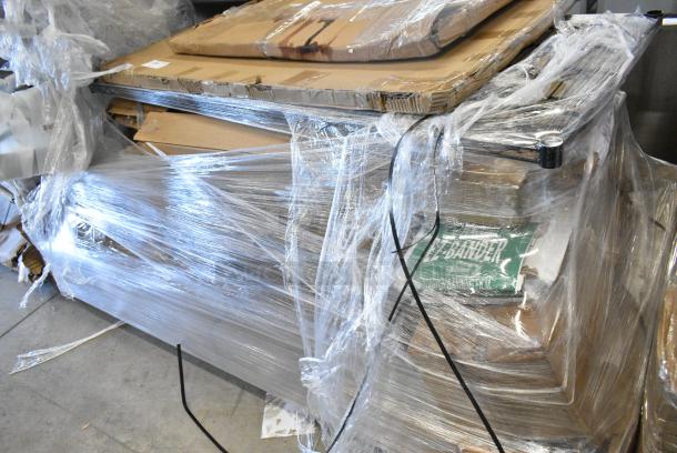 25 BRAND NEW SCRATCH AND DENT! Items Including 34930RTCB Lancaster Table & Seating 30" Laminated Round Table Top Reversible Cherry / Black, 164TS1000 Lancaster Table & Seating 10" Cast Iron Table Base Spider. 25 Times Your Bid! - Image 1 of 6