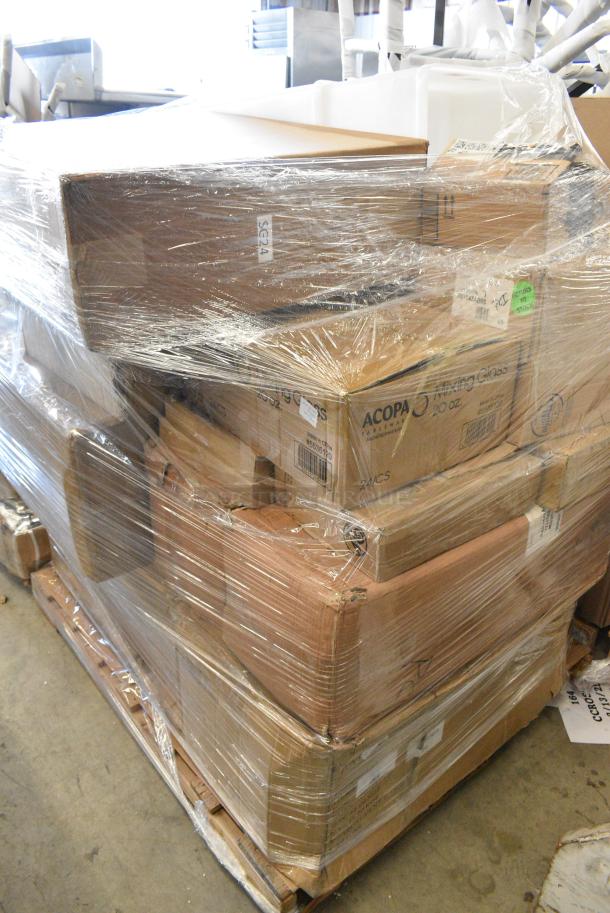 20 BRAND NEW SCRATCH AND DENT! Items Including 5535120 Acopa 20 oz. Customizable Mixing Glass - 24/Case, 3921043AB06 Duralex Unie 8.38 oz. Glass Tumbler - 72/Case, 600LEGGALV12 Regency 20 1/2" Galvanized Steel Leg for Sinks, 2 164CUSHMTLBW Lancaster Table & Seating Black Wood Seat for Metal Frame Seating, BM176DPAN48 Choice 8" Round Stacking Dough Pan, 173B22446 Lavex Economy 22" x 44" Cotton Bath Towel 6 lb. - 12/Pack. 20 Times Your Bid! - Image 2 of 11