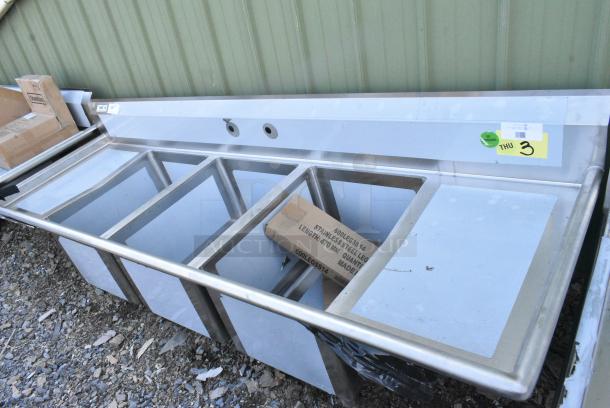 BRAND NEW SCRATCH AND DENT! Regency 600S31824218 Stainless Steel 3 Bay Sink w/ Dual Drain Boards. - Image 2 of 8