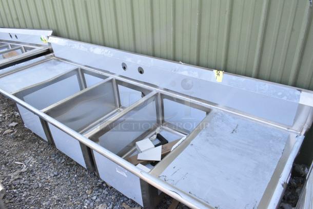 BRAND NEW SCRATCH AND DENT! Regency 600S32030224 Stainless Steel 3 Bay Sink w/ Dual Drain Boards. - Image 1 of 8