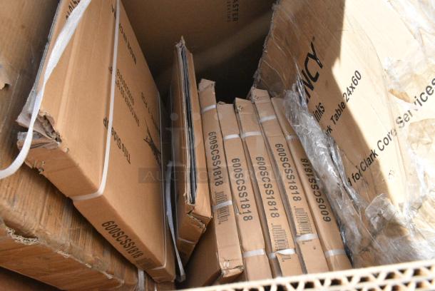 13 BRAND NEW SCRATCH AND DENT! Items Including 7 600SCSS1818 Regency 18 Gauge Stainless Steel Sink Cover for 18" x 18" Bowls, 600TSS2448S Regency Spec Line 24" x 48" 14 Gauge Stainless Steel Commercial Work Table with Undershelf, 600TB2460G Regency 24" x 60" 18-Gauge 304 Stainless Steel Commercial Work Table with 4" Backsplash and Galvanized Undershelf, 600ES3048G Regency 30" x 48" 16-Gauge Stainless Steel Equipment Stand with Galvanized Undershelf, 1643660TFGRY Lancaster Table & Seating 36" x 60" Rectangular Thermo-Formed MDF Table Top with Gray Wood Finish. 13 Times Your Bid! - Image 2 of 10