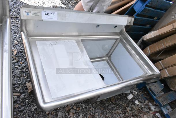 BRAND NEW SCRATCH AND DENT! Steelton 522CS11818L 38 3/4" 18-Gauge Stainless Steel One Compartment Commercial Sink with Left Drainboard - 18" x 18" x 12" Bowl. No Legs. - Image 1 of 5