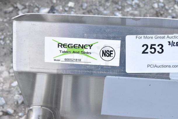 BRAND NEW SCRATCH AND DENT! Regency 600S21818 43" 16 Gauge Stainless Steel Two Compartment Commercial Sink with Stainless Steel Legs and Cross Bracing - 18" x 18" x 14" Bowls. No Legs. - Image 5 of 5
