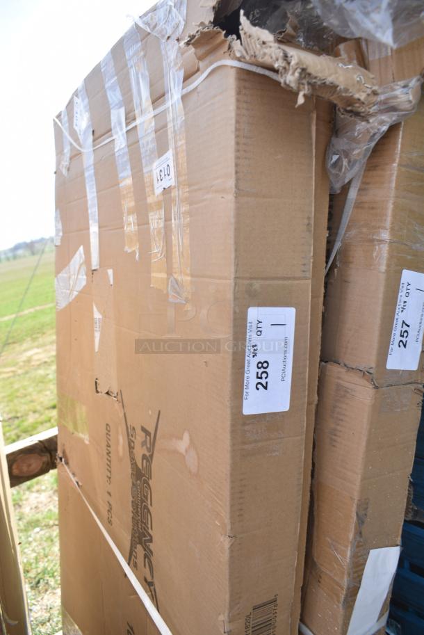 BRAND NEW SCRATCH AND DENT! Regency 109APR1820L 20 Pan End Load Bun / Sheet Pan Rack with Non-Marking Casters - Unassembled. May Be Missing Pieces. - Image 1 of 4