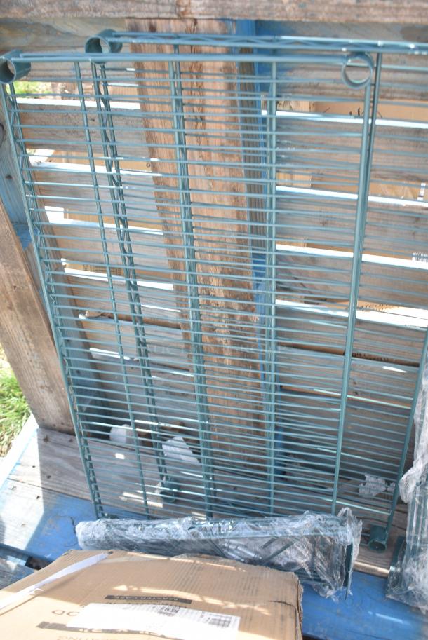 BRAND NEW SCRATCH AND DENT! Lot of 2 Green Wire Shelves and Bracket - Image 2 of 3