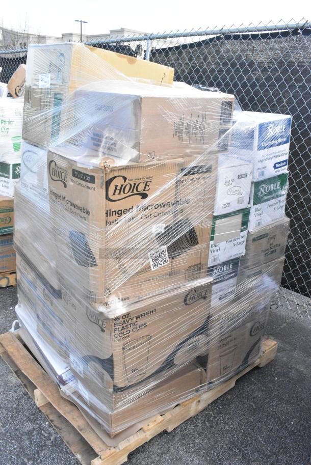 33 BRAND NEW SCRATCH AND DENT! Items Including 394325M Noble NexGen Powder-Free Disposable Blue Hybrid 3 Mil Thick Gloves - Medium - 1000/Case, 433BR4BGC Choice 4 lb. Natural Kraft Paper Bag - 500/Case, 500CC12 Choice Clear PET Customizable Plastic Cold Cup - 12 oz. - 1,000/Case, Dart DWTG20ST ThermoGuard 20 oz. Double Wall Insulated Steam Print Paper Hot Cup, 130WBKSPOONH Choice Black Heavy Weight Wrapped Polystyrene Plastic Teaspoon - 1,000/Case, 500CC12PLA EcoChoice 12 oz. PLA Compostable Plastic Cold Cup - 1,000/Case, 130ROLLKFSSV Visions 17" x 17" Pre-Rolled Linen-Feel White Napkin and Silver Heavy Weight Plastic Cutlery Set - 100/Case, 5008RIPKRPE Choice 8 oz. Squat Double Wall Ripple Kraft Paper Hot Cup - 500/Case, 500TO993 Choice 9" x 9" x 3" Microwavable 1-Compartment Black / Clear Plastic Hinged Container - 100/Case, 500CC16HW Choice Heavy Weight 16 oz. Clear Plastic Cold Cup - 1,000/Case. 33 Times Your Bid! - Image 3 of 22