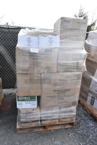 29 BRAND NEW SCRATCH AND DENT! Items Including 130WSSPOON Choice Medium Weight White Polypropylene Plastic Soup Spoon - 1,000/Case, 795PTOBK3 Choice 7 3/4" x 5 1/2" x 2 1/2" Black Microwavable Folded Paper #3 Take-Out Container - 200/Case, 500TW7 Choice 7 oz. Translucent Thin Wall Plastic Cold Cup - 2,500/Case, 612POB225LB Choice Oblong Clear Plastic Dome Lid for 2.25 lb. & 1.5 lb. Shallow Foil Take-Out Container - 500/Case, 795PTOWHT4 Choice White Microwavable Folded Paper #4 Take-Out Container 7 3/4" x 5 1/2" x 3 1/2" - 160/Case, 5008RIPKRPE Choice 8 oz. Squat Double Wall Ripple Kraft Paper Hot Cup - 500/Case, Ice Bags, Dart 60HT1 White Foam Hinged Lid Container 6" x 6" x 3" - 500/Case, 500CC16 Choice Clear PET Customizable Plastic Cold Cup - 16 oz. - 1,000/Case. 29 Times Your Bid!