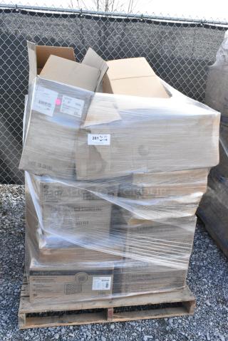 28 BRAND NEW SCRATCH AND DENT! Items Including Libbey 2307 Geo Glasses, San Jamar Cup Dispenser, Square Crocks, Rocks Glasses. 28 Times Your Bid!