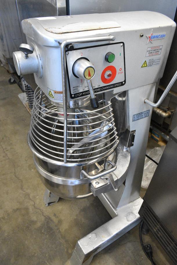 2019 Omcan SP300A Metal Commercial Floor Style 30 Quart Planetary Dough Mixer w/ Stainless Steel Mixing Bowl, Bowl Guard, Paddle and Whisk Attachments. 110 Volts, 1 Phase. Tested and Working! - Image 1 of 14