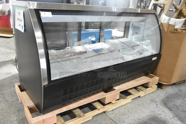 BRAND NEW SCRATCH AND DENT! 2024 Avantco 178DLC82HCB Metal Commercial 82" Black Curved Glass Refrigerated Deli Case. 115 Volts, 1 Phase. Tested and Working! - Image 1 of 7