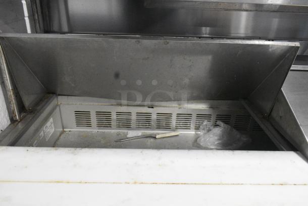 Leader ESLM72S/C Stainless Steel Commercial Sandwich Salad Prep Table Bain Marie Mega Top w/ 2 Over Shelves on Commercial Casters. 115 Volts, 1 Phase. Cannot Test Due To Cut Power Cord - Image 4 of 10
