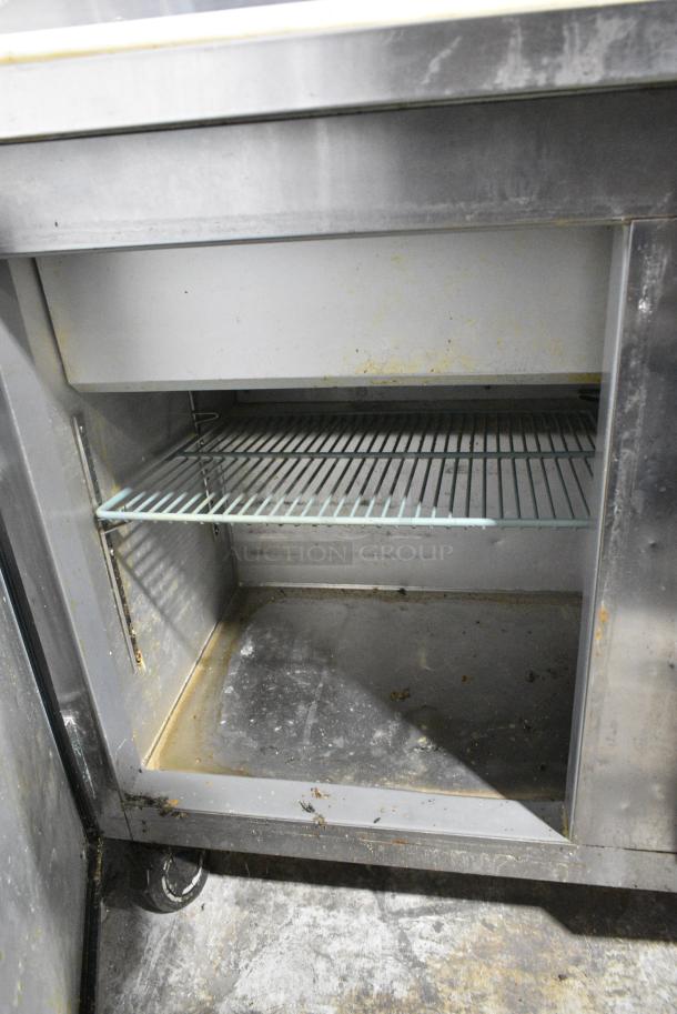 Leader ESLM72S/C Stainless Steel Commercial Sandwich Salad Prep Table Bain Marie Mega Top w/ 2 Over Shelves on Commercial Casters. 115 Volts, 1 Phase. Cannot Test Due To Cut Power Cord - Image 7 of 10