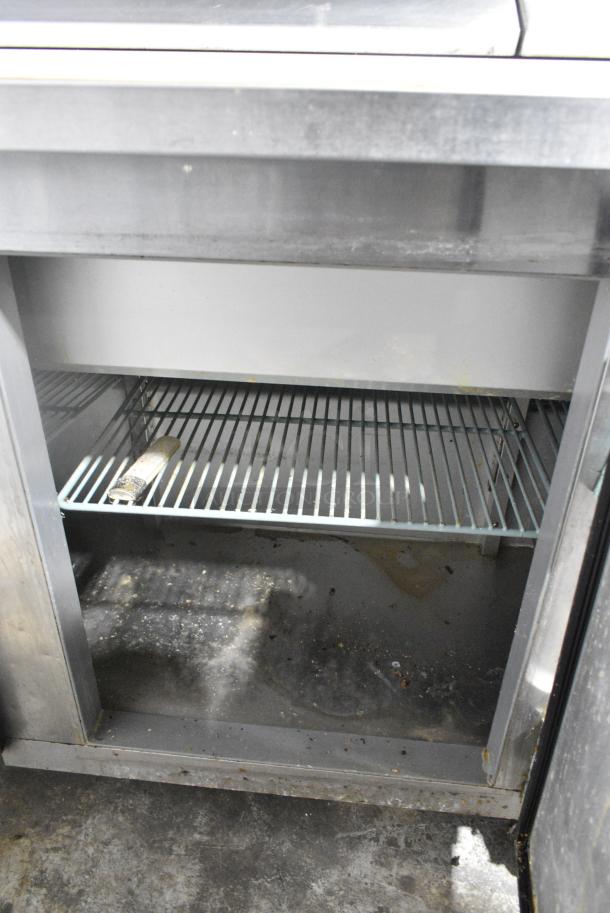 Leader ESLM72S/C Stainless Steel Commercial Sandwich Salad Prep Table Bain Marie Mega Top w/ 2 Over Shelves on Commercial Casters. 115 Volts, 1 Phase. Cannot Test Due To Cut Power Cord - Image 8 of 10