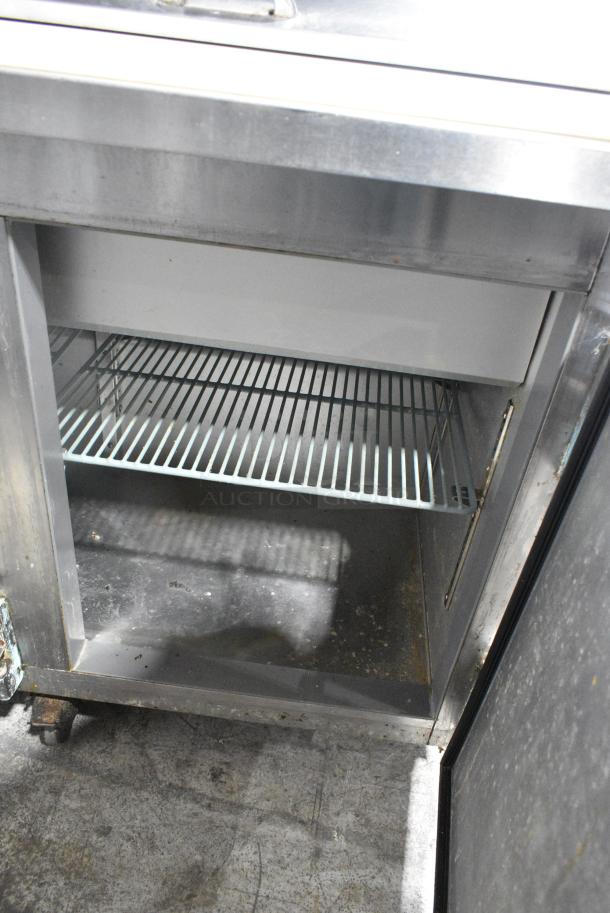 Leader ESLM72S/C Stainless Steel Commercial Sandwich Salad Prep Table Bain Marie Mega Top w/ 2 Over Shelves on Commercial Casters. 115 Volts, 1 Phase. Cannot Test Due To Cut Power Cord - Image 9 of 10