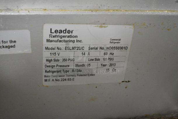 Leader ESLM72S/C Stainless Steel Commercial Sandwich Salad Prep Table Bain Marie Mega Top w/ 2 Over Shelves on Commercial Casters. 115 Volts, 1 Phase. Cannot Test Due To Cut Power Cord - Image 10 of 10