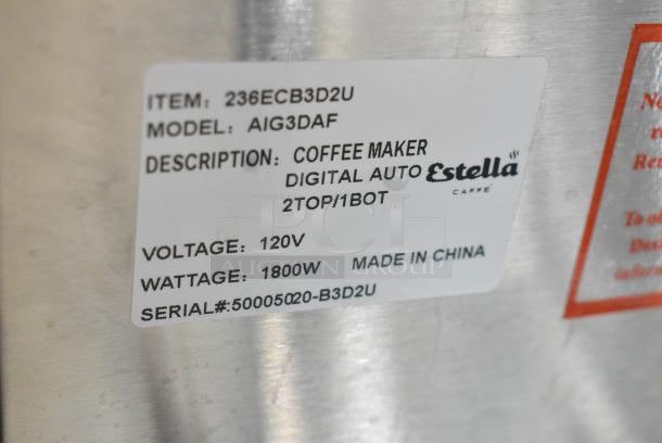 Estella AIG3DAF Stainless Steel Commercial Countertop 3 Burner Coffee Machine w/ Hot Water Dispenser. 120 Volts, 1 Phase. - Image 7 of 7