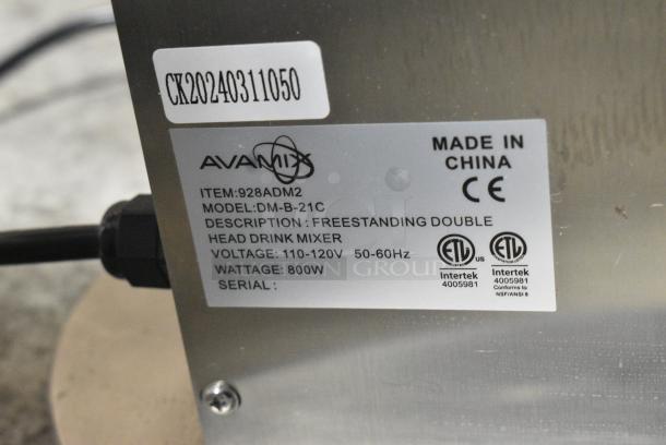 AvaMix DM-B-21C Stainless Steel Commercial Countertop 2 Head Drink Mixer w/ 2 Stainless Steep Cups. 110-120 Volts, 1 Phase. Tested and Working! - Image 7 of 7