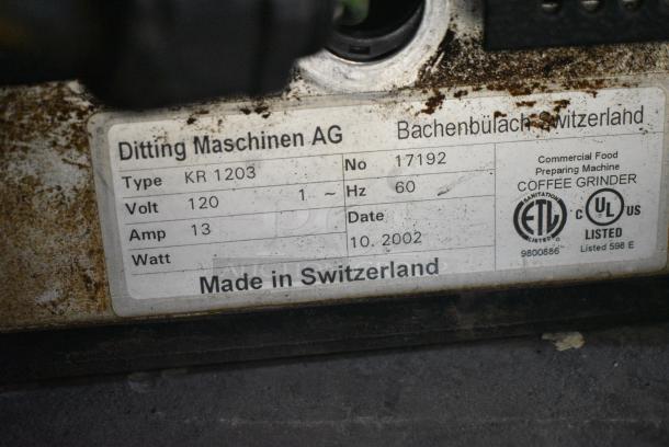 Ditting KR1203 Metal Countertop Coffee Bean Grinder. 120 Volts, 1 Phase. Tested and Working! - Image 8 of 8