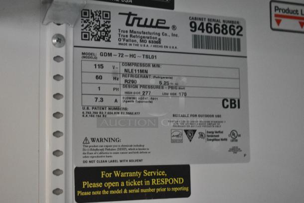 2018 True GDM-72-HC Metal Commercial 3 Door Reach In Cooler Merchandiser w/ Poly Coated Racks. 115 Volts, 1 Phase. Tested and Working! - Image 8 of 8