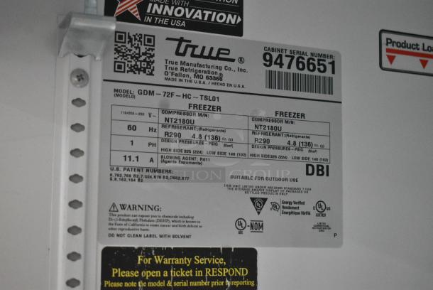 2018 True GDM-72F-HC Metal Commercial 3 Door Reach In Freezer Merchandiser w/ Poly Coated Racks. 115/208-230 Volts, 1 Phase. Tested and Working! - Image 7 of 7