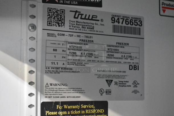 2018 True GDM-72F-HC Metal Commercial 3 Door Reach In Freezer Merchandiser w/ Poly Coated Racks. 115/208-230 Volts, 1 Phase. Tested and Working! - Image 8 of 8