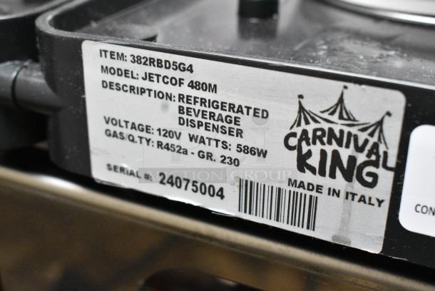 2024 Carnival King JETCOF 480M 382RBD5G4 Metal Countertop Quadruple 5 Gallon Bowl Refrigerated Beverage Dispenser w/ 2 Hoppers. 120 Volts, 1 Phase. Tested and Powers On But Does Not Get Cold - Image 3 of 4