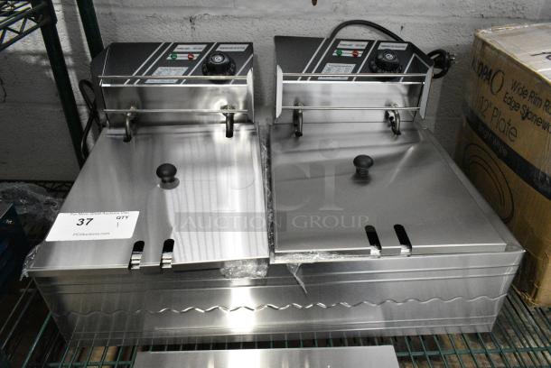 BRAND NEW SCRATCH AND DENT! 2024 EF-82 Stainless Steel Commercial Countertop Electric Powered 2 Bay Fryer w/ 2 Metal Baskets and 2 Lids. 110 Volts, 1 Phase. - Image 1 of 5