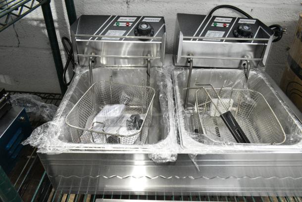 BRAND NEW SCRATCH AND DENT! 2024 EF-82 Stainless Steel Commercial Countertop Electric Powered 2 Bay Fryer w/ 2 Metal Baskets and 2 Lids. 110 Volts, 1 Phase. - Image 2 of 5