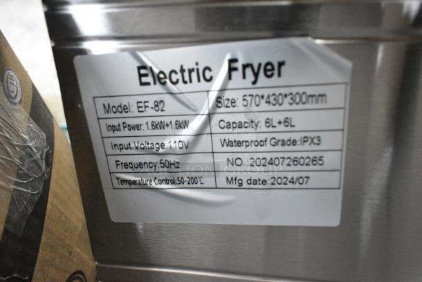 BRAND NEW SCRATCH AND DENT! 2024 EF-82 Stainless Steel Commercial Countertop Electric Powered 2 Bay Fryer w/ 2 Metal Baskets and 2 Lids. 110 Volts, 1 Phase. - Image 5 of 5