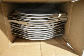 3 BRAND NEW SCRATCH AND DENT! Boxes of 12 White Ceramic Plates. 3 Times Your Bid!