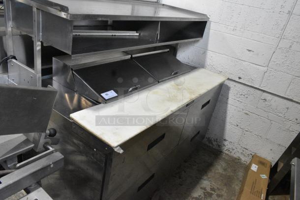 Delfield Stainless Steel Commercial Sandwich Salad Prep Table Bain Marie Mega Top w/ 4 Drawers and Over Shelf. 115 Volts, 1 Phase. Tested and Working! - Image 1 of 7