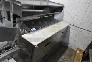 Delfield Stainless Steel Commercial Sandwich Salad Prep Table Bain Marie Mega Top w/ 4 Drawers and Over Shelf. 115 Volts, 1 Phase. Tested and Working!