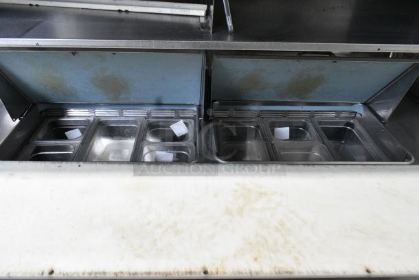 Delfield Stainless Steel Commercial Sandwich Salad Prep Table Bain Marie Mega Top w/ 4 Drawers and Over Shelf. 115 Volts, 1 Phase. Tested and Working! - Image 4 of 7
