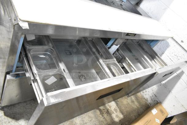 Delfield Stainless Steel Commercial Sandwich Salad Prep Table Bain Marie Mega Top w/ 4 Drawers and Over Shelf. 115 Volts, 1 Phase. Tested and Working! - Image 5 of 7