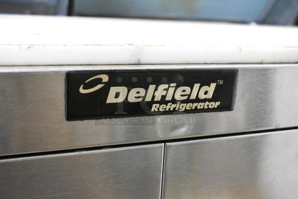 Delfield Stainless Steel Commercial Sandwich Salad Prep Table Bain Marie Mega Top w/ 4 Drawers and Over Shelf. 115 Volts, 1 Phase. Tested and Working! - Image 7 of 7