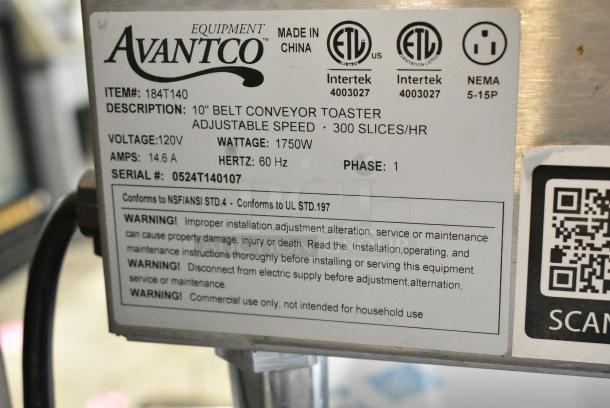 BRAND NEW SCRATCH AND DENT! 2024 Avantco 184T140 Stainless Steel Commercial Countertop Conveyor Toaster Oven. 115 Volts, 1 Phase. Tested and Working! - Image 4 of 5