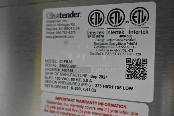 BRAND NEW SCRATCH AND DENT! 2024 Glastender C1FB36 Single Door Undercounter Cooler. 115 Volts, 1 Phase. Tested and Working! - Image 6 of 8