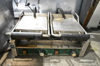 Waring WDG300 Stainless Steel Commercial Countertop Double Panini Press. 240 Volts, 1 Phase.