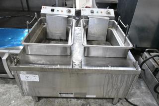 2023 Cooking Performance Group 351EF302 Stainless Steel Commercial Countertop Double Fryer. 208-240 Volts, 1 Phase.