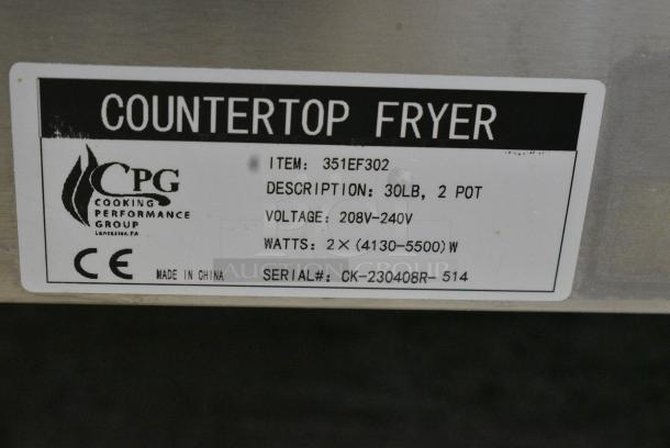 2023 Cooking Performance Group 351EF302 Stainless Steel Commercial Countertop Double Fryer. 208-240 Volts, 1 Phase. - Image 3 of 5