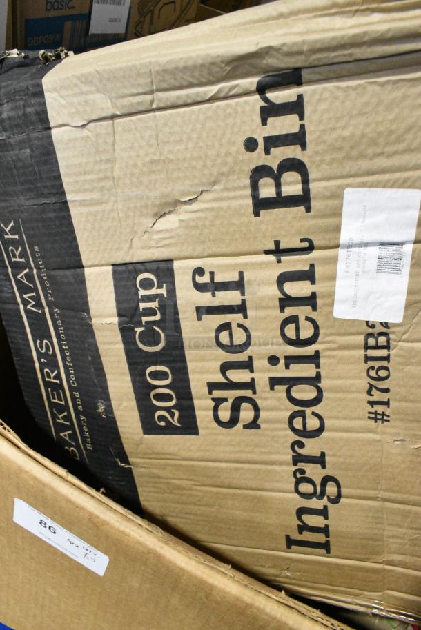 5 BRAND NEW SCRATCH AND DENT! Items Including 176IB20 Baker's Lane 12.6 Gallon / 200 Cup Clip-In Shelf Ingredient Bin with Flip Lid, Label Sheet, and Scoop, 164SEATRDWAL Lancaster Table & Seating Alloy Series Walnut Wood Seat for Alloy Chairs, 214500LCDRD Cambro 500LCD158 Camtainers® 4.75 Gallon Hot Red Insulated Beverage Dispenser. 5 Times Your Bid! - Image 2 of 5