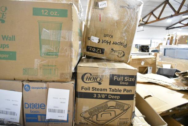 15 BRAND NEW SCRATCH AND DENT! Items Including 2 500CC16 Choice Clear PET Customizable Plastic Cold Cup - 16 oz. - 1000/Case, 50012RIPKRFT EcoChoice 12 oz. Double Wall Kraft Compostable Paper Hot Cup - 500/Case, 612605070 Choice Full Size Foil Steam Table Pan Deep 3 3/8" Depth - Full Size Deep - 50/Case. 15 Times Your Bid! - Image 5 of 5