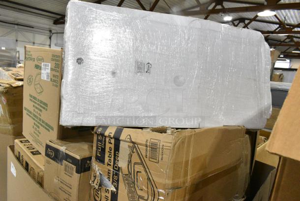 18 BRAND NEW SCRATCH AND DENT! Items Including 2 Dart 90HTPF1R White Foam Square Take Out Container with Hinged Lid 9" x 9" x 3" - 200/Case, 500LSTRWLW Choice 9, 12, 16, 20, and 24 oz. Clear Sip-Through Lid with Extra-Wide Opening - 1000/Case, 128HD8COMBO Choice Heavy Duty 8 oz. Microwavable Translucent Plastic Deli Container and Lid Combo Pack - 240/Case. 18 Times Your Bid! - Image 3 of 6