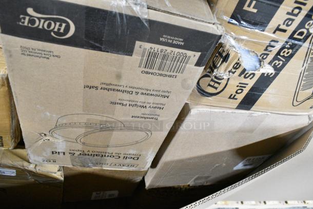 18 BRAND NEW SCRATCH AND DENT! Items Including 2 Dart 90HTPF1R White Foam Square Take Out Container with Hinged Lid 9" x 9" x 3" - 200/Case, 500LSTRWLW Choice 9, 12, 16, 20, and 24 oz. Clear Sip-Through Lid with Extra-Wide Opening - 1000/Case, 128HD8COMBO Choice Heavy Duty 8 oz. Microwavable Translucent Plastic Deli Container and Lid Combo Pack - 240/Case. 18 Times Your Bid! - Image 5 of 6