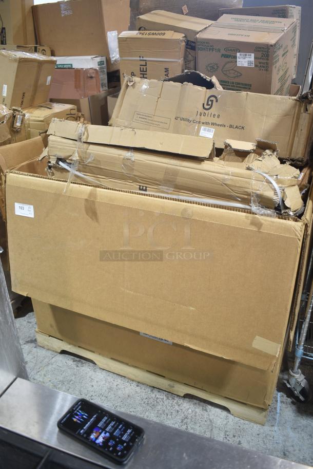 12 BRAND NEW SCRATCH AND DENT! Items Including Jubilee Utilty Cart, Choice Full Baking Pans, 4070110 Choice Full Size Stainless Steel Solid Steam Table / Hotel Pan Cover, 164TCOLROD25 Lancaster Table & Seating 25 3/16" Standard Height Table Base Column and Rod, 3 600IB1824LID Regency Stainless Steel Sliding Lid for 18" x 24" Underbar Ice Bin, 522CS12424 Steelton 29 1/2" 18-Gauge Stainless Steel One Compartment Commercial Sink without Drainboard - 24" x 24" x 12" Bowl, 600TS3636S Regency 36" x 36" 16 Gauge Stainless Steel Commercial Work Table with Undershelf. 12 Times Your Bid! - Image 1 of 10
